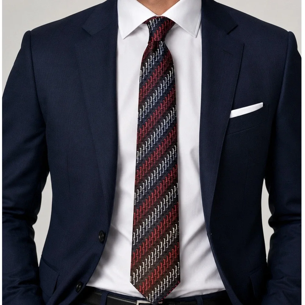 Covington Geometric Silk Tie Red‎ Navy White Mens Necktie Classic Office